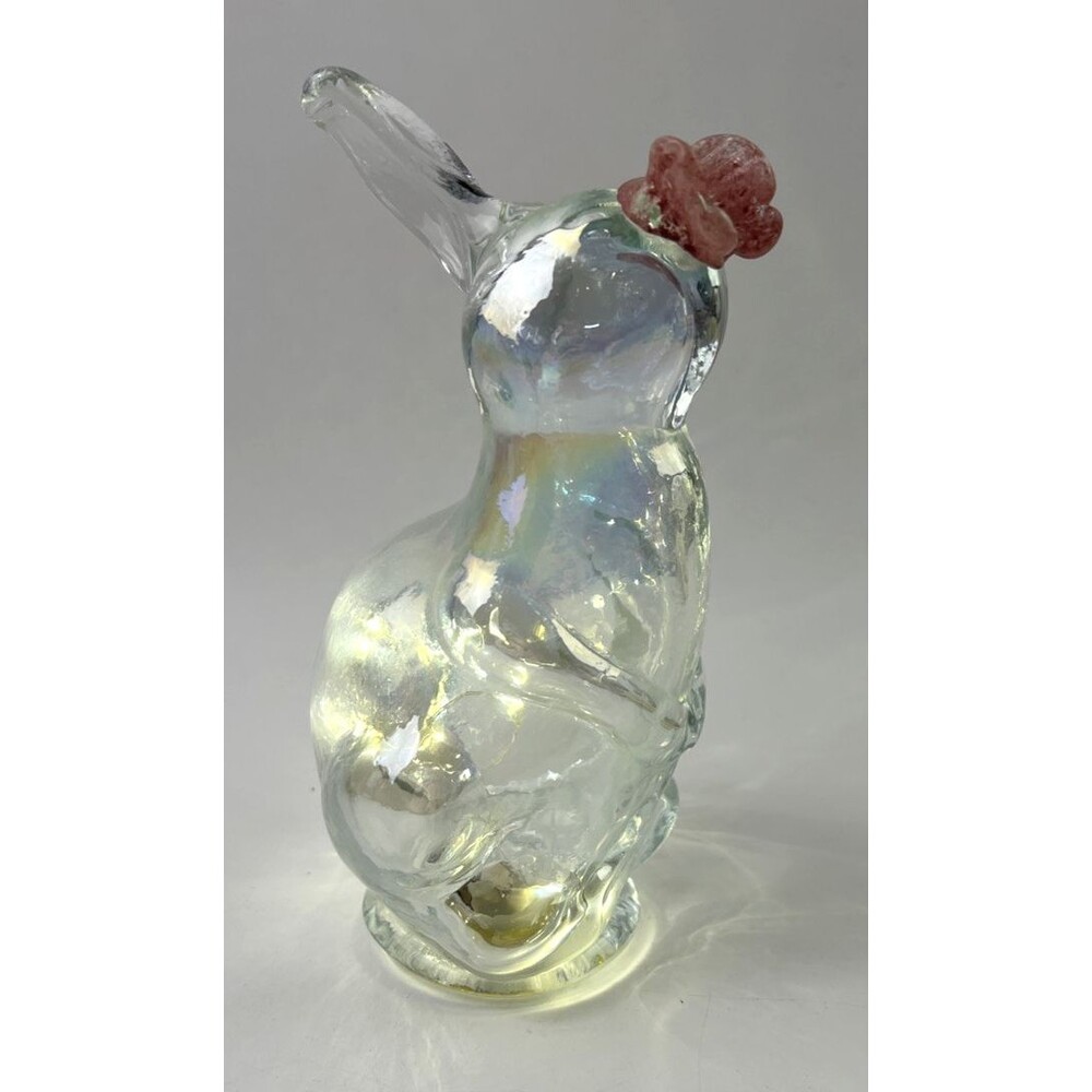 Glass Iridescent Bunny With Pinkish/Red Butterfly on Nose - Figurine Lights Up!